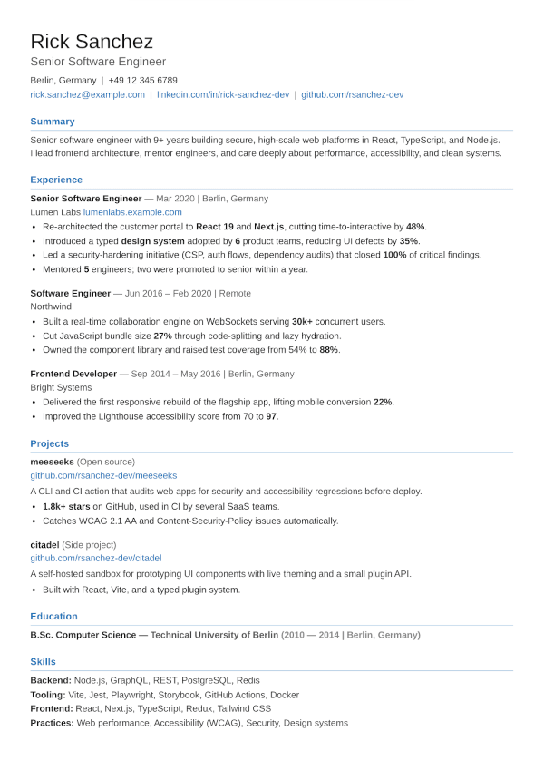 Classic resume template preview
