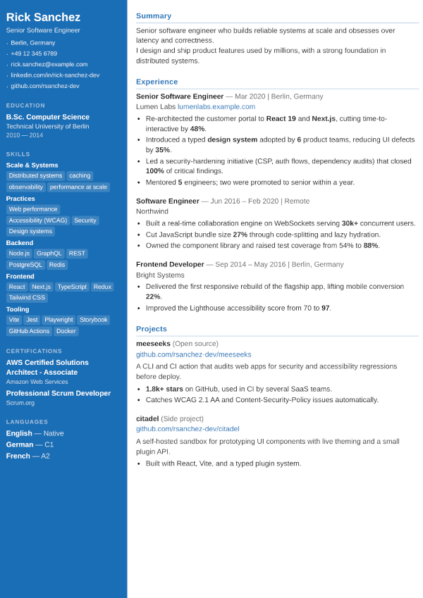 Sidebar resume template preview